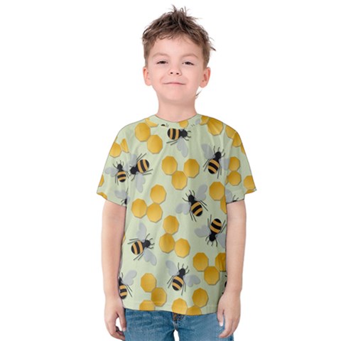 Honey Bee Bees Pattern Kids  Cotton Tee by Ndabl3x