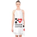 I love cream coffee Halter Collar Waist Tie Chiffon Dress View1