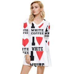 I Love White Coffee Tiered Long Sleeve Mini Dress by ilovewhateva