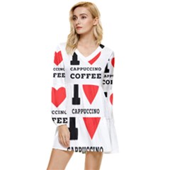 I Love Cappuccino Coffee Tiered Long Sleeve Mini Dress by ilovewhateva