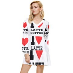 I Love Latte Coffee Tiered Long Sleeve Mini Dress by ilovewhateva