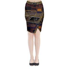 Processor Cpu Board Circuit Midi Wrap Pencil Skirt by Wav3s