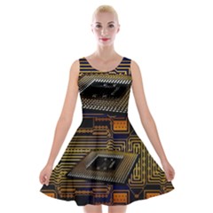 Processor Cpu Board Circuit Velvet Skater Dress by Wav3s