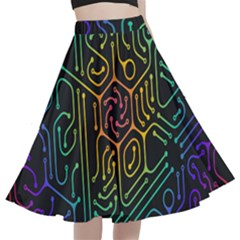 Circuit Hexagonal Geometric Pattern Background Pattern A-line Full Circle Midi Skirt With Pocket by Wav3s