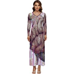 Brain Think Neurons Circuit Long Sleeve Longline Maxi Dress by Wav3s