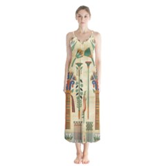 Egyptian Paper Papyrus Hieroglyphs Button Up Chiffon Maxi Dress by Wav3s