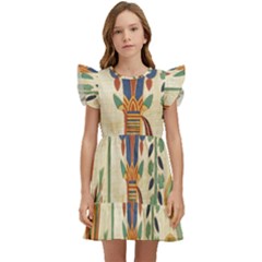 Egyptian Paper Papyrus Hieroglyphs Kids  Winged Sleeve Dress by Wav3s