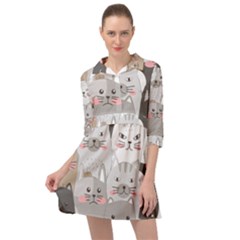 Cute Cats Seamless Pattern Mini Skater Shirt Dress by Wav3s