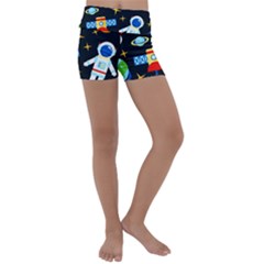 Space Seamless Pattern Kids  Lightweight Velour Yoga Shorts by Wav3s