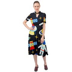 Space Seamless Pattern Keyhole Neckline Chiffon Dress by Wav3s