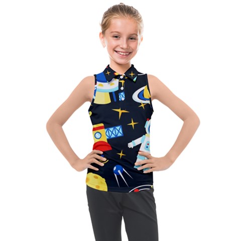 Space Seamless Pattern Kids  Sleeveless Polo Tee by Wav3s