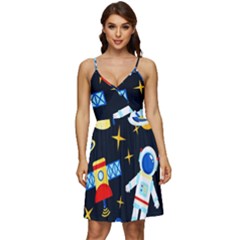 Space Seamless Pattern V-neck Pocket Summer Dress  by Wav3s