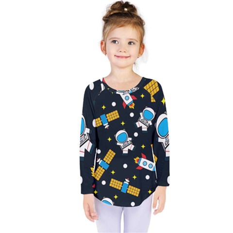 Seamless-adventure-space-vector-pattern-background Kids  Long Sleeve Tee by Wav3s