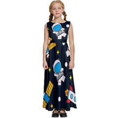 Seamless-adventure-space-vector-pattern-background Kids  Satin Sleeveless Maxi Dress by Wav3s