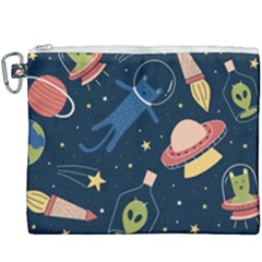 Seamless-pattern-with-funny-aliens-cat-galaxy Canvas Cosmetic Bag (xxxl) by Wav3s