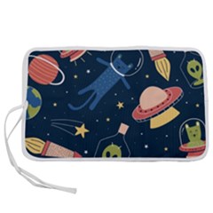 Seamless-pattern-with-funny-aliens-cat-galaxy Pen Storage Case (l) by Wav3s