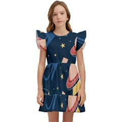 Seamless-pattern-with-funny-aliens-cat-galaxy Kids  Winged Sleeve Dress by Wav3s