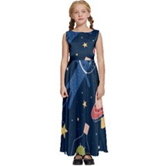 Seamless-pattern-with-funny-aliens-cat-galaxy Kids  Satin Sleeveless Maxi Dress by Wav3s