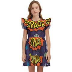 Vector Flat Space Design Background With Text Kids  Winged Sleeve Dress by Wav3s