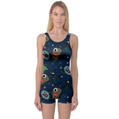 Monster-alien-pattern-seamless-background One Piece Boyleg Swimsuit by Wav3s