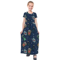 Monster-alien-pattern-seamless-background Kids  Short Sleeve Maxi Dress by Wav3s