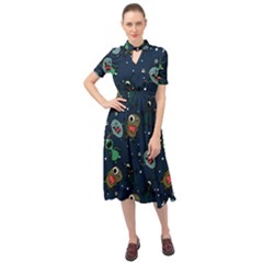 Monster-alien-pattern-seamless-background Keyhole Neckline Chiffon Dress by Wav3s