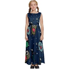 Monster-alien-pattern-seamless-background Kids  Satin Sleeveless Maxi Dress by Wav3s