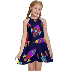 Space-patterns Kids  Halter Collar Waist Tie Chiffon Dress by Wav3s