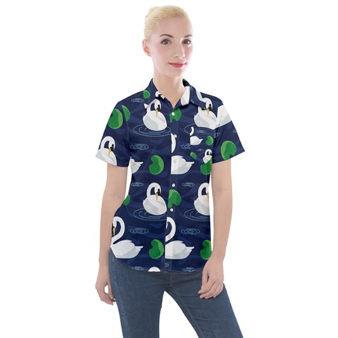 Swan-pattern-elegant-design Women s Short Sleeve Pocket Shirt by Wav3s