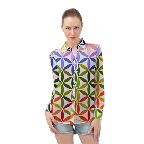 Mandala Rainbow Colorful Long Sleeve Chiffon Shirt by Ndabl3x