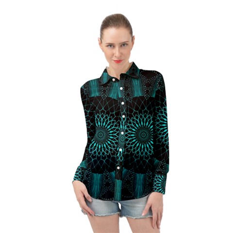 Ornament District Turquoise Long Sleeve Chiffon Shirt by Ndabl3x