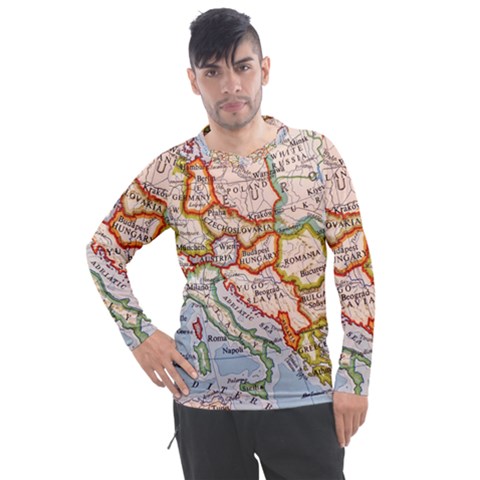 Map Europe Globe Countries States Men s Pique Long Sleeve Tee by Ndabl3x