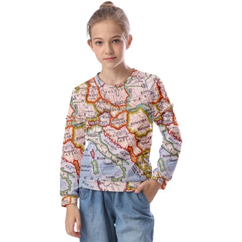 Map Europe Globe Countries States Kids  Long Sleeve Tee With Frill  by Ndabl3x