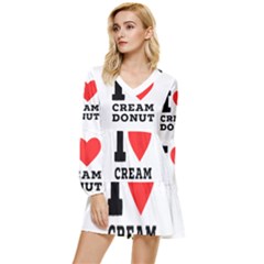 I Love Cream Donut  Tiered Long Sleeve Mini Dress by ilovewhateva