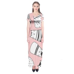 Cute Cats Cartoon Seamless-pattern Short Sleeve Maxi Dress by Vaneshart