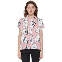 Cute Cats Cartoon Seamless-pattern Short Sleeve Pocket Shirt by Vaneshart