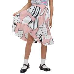 Cute Cats Cartoon Seamless-pattern Kids  Ruffle Flared Wrap Midi Skirt by Vaneshart