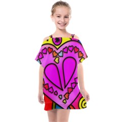 Stained Glass Love Heart Kids  One Piece Chiffon Dress by Vaneshart