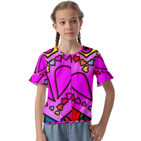 Stained Glass Love Heart Kids  Cuff Sleeve Scrunch Bottom Tee by Vaneshart