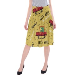 Childish-seamless-pattern-with-dino-driver Midi Beach Skirt by Vaneshart