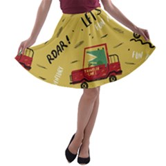 Childish-seamless-pattern-with-dino-driver A-line Skater Skirt by Vaneshart