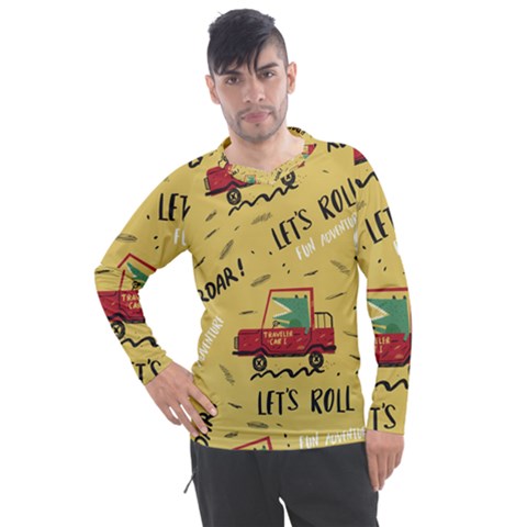 Childish-seamless-pattern-with-dino-driver Men s Pique Long Sleeve Tee by Vaneshart