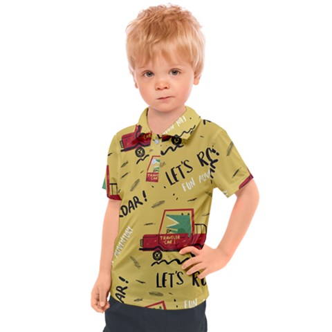 Childish-seamless-pattern-with-dino-driver Kids  Polo Tee by Vaneshart