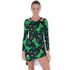 Christmas-funny-pattern Dinosaurs Asymmetric Cut-out Shift Dress by Vaneshart