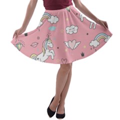 Cute-unicorn-seamless-pattern A-line Skater Skirt by Vaneshart