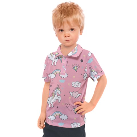 Cute-unicorn-seamless-pattern Kids  Polo Tee by Vaneshart