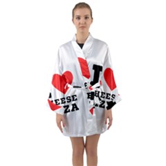 I Love Cheese Pizza Long Sleeve Satin Kimono by ilovewhateva