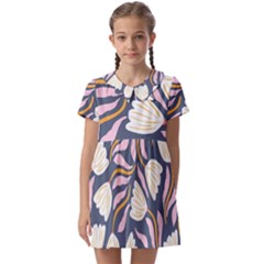 Flowers Pattern Floral Pattern Kids  Asymmetric Collar Dress by Vaneshop