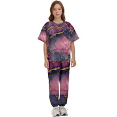 Pink Texture Resin Kids  Tee And Pants Sports Set by Vaneshop