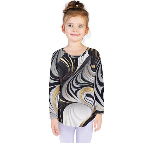 Pattern Gold Marble Kids  Long Sleeve Tee by Vaneshop